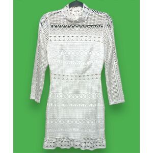 Twosisters The Label Bohemian Cut Out Eyelet Dress 4 White Lined Half Sleeve